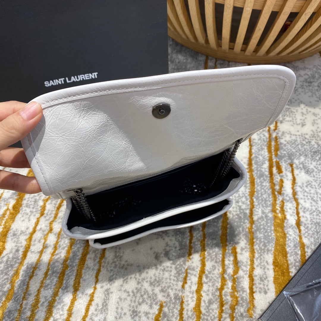 Saint Laurent Niki Baby Shoulder Bag in White Crinkled Vintage Leather - 22cm