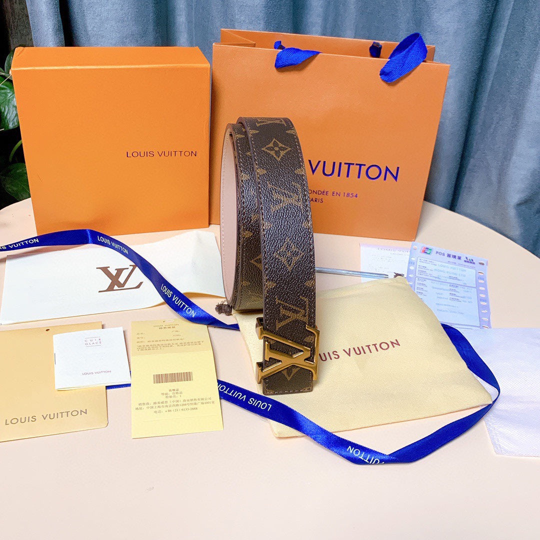 Louis Vuitton Monogram Canvas Belt, Classic Designer Accessory, Includes Original Box, Shopping Bag, and Dust Bag