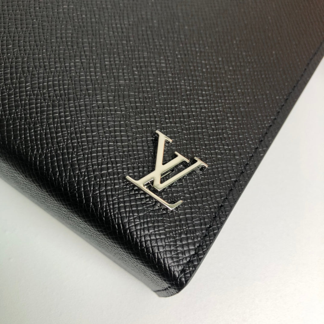 Louis Vuitton Black Textured Leather Pouch - Designer Zip Clutch Bag