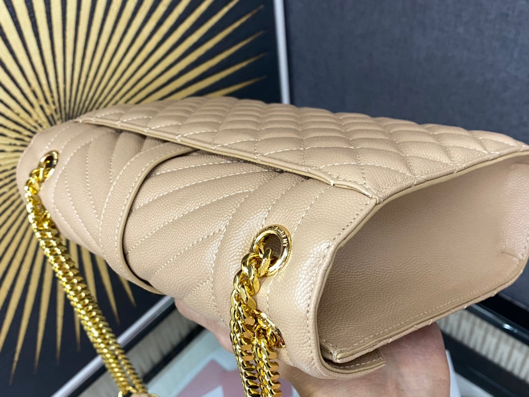 Saint Laurent Monogram Medium Envelope Bag in Quilted Leather - Beige
