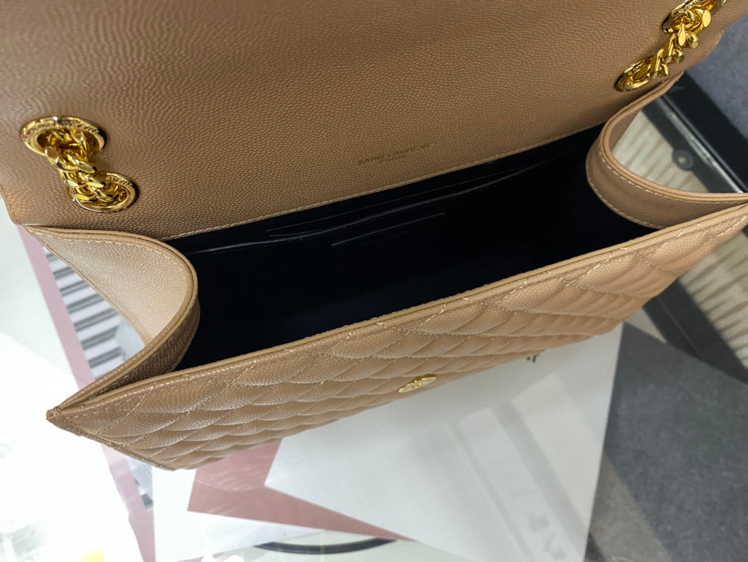Saint Laurent Monogram Medium Envelope Bag in Quilted Leather - Beige