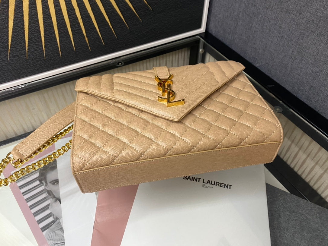 Saint Laurent Monogram Medium Envelope Bag in Quilted Leather - Beige