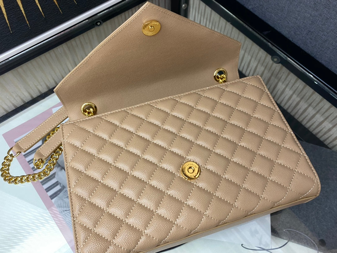 Saint Laurent Monogram Medium Envelope Bag in Quilted Leather - Beige