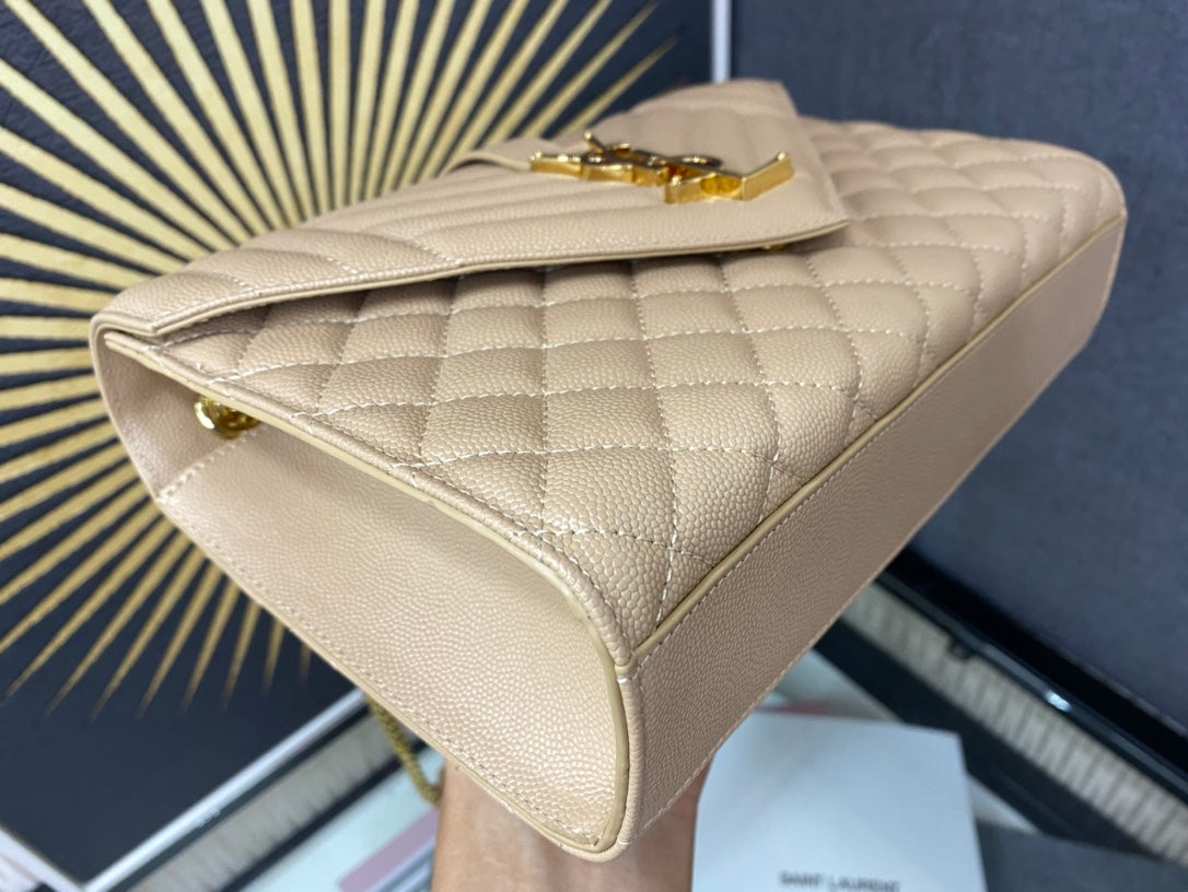 Saint Laurent Monogram Medium Envelope Bag in Quilted Leather - Beige
