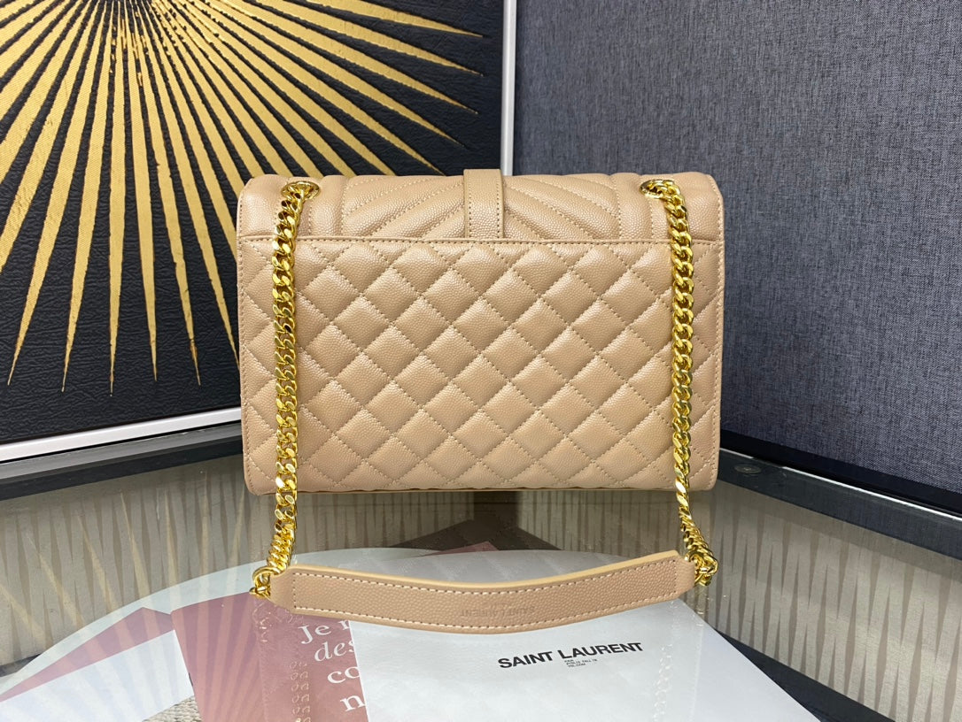 Saint Laurent Monogram Medium Envelope Bag in Quilted Leather - Beige