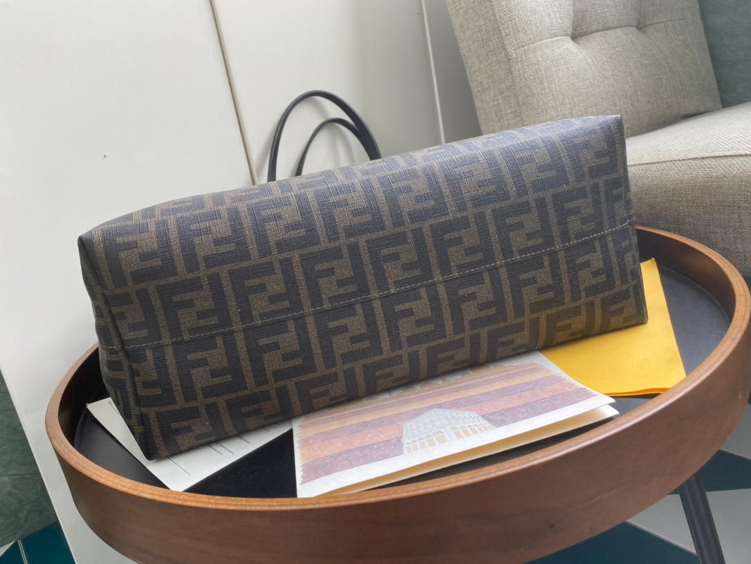 Fendi Zucca Print Canvas Tote Bag - Brown/Tobacco Iconic FF Monogram Shoulder Bag