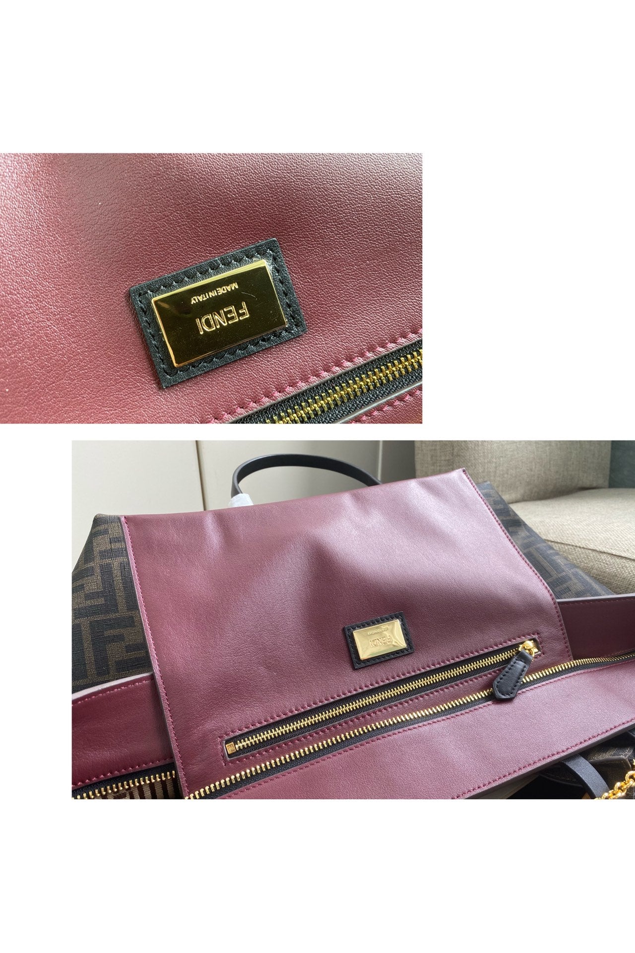 Fendi FF Monogram Zucca Print Tote Bag with Detachable Pouch - Brown