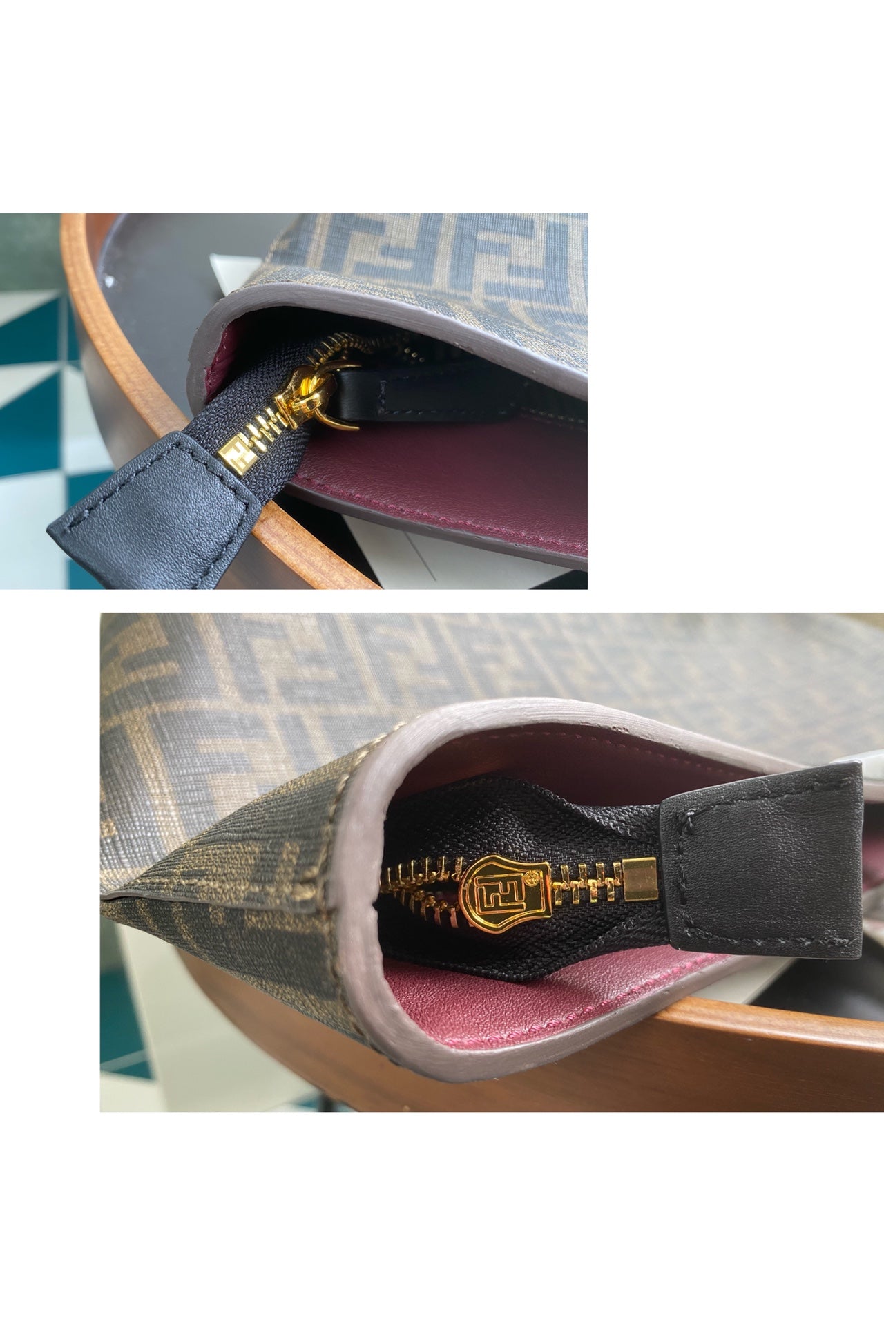 Fendi FF Monogram Zucca Print Tote Bag with Detachable Pouch - Brown