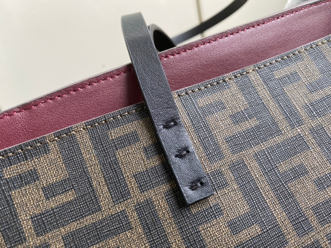 Fendi FF Monogram Zucca Print Tote Bag with Detachable Pouch - Brown