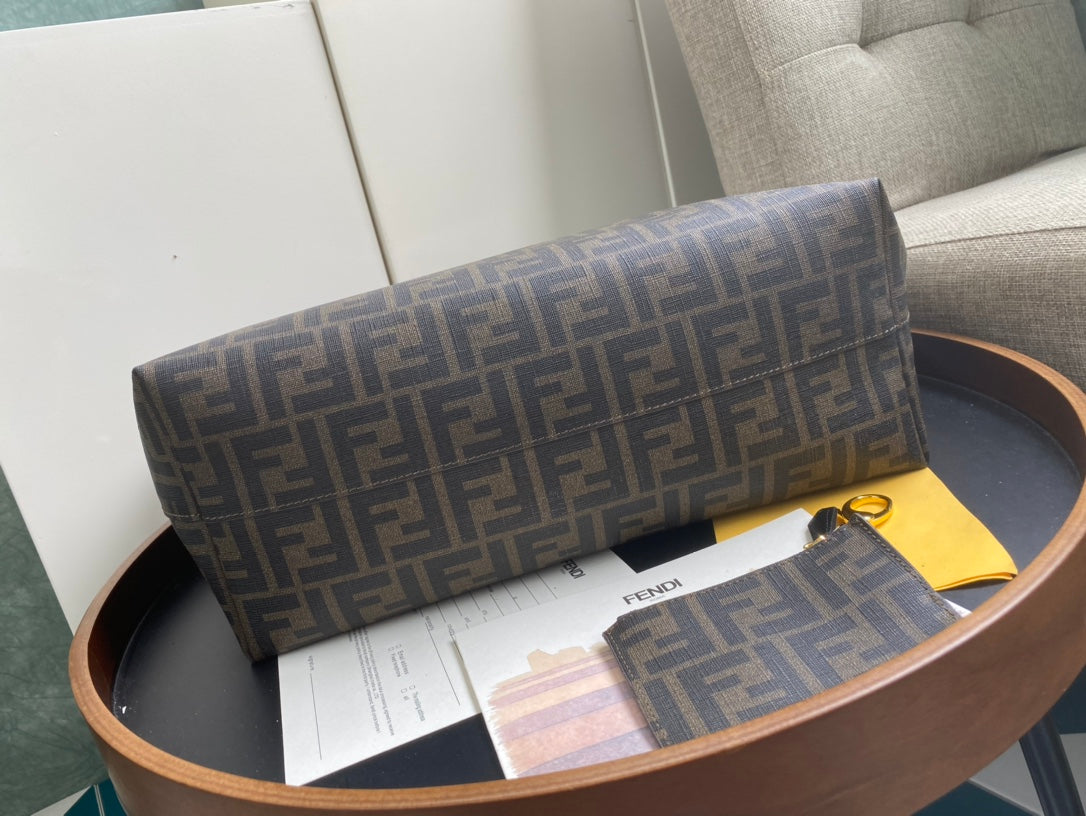 Fendi FF Monogram Zucca Print Tote Bag with Detachable Pouch - Brown