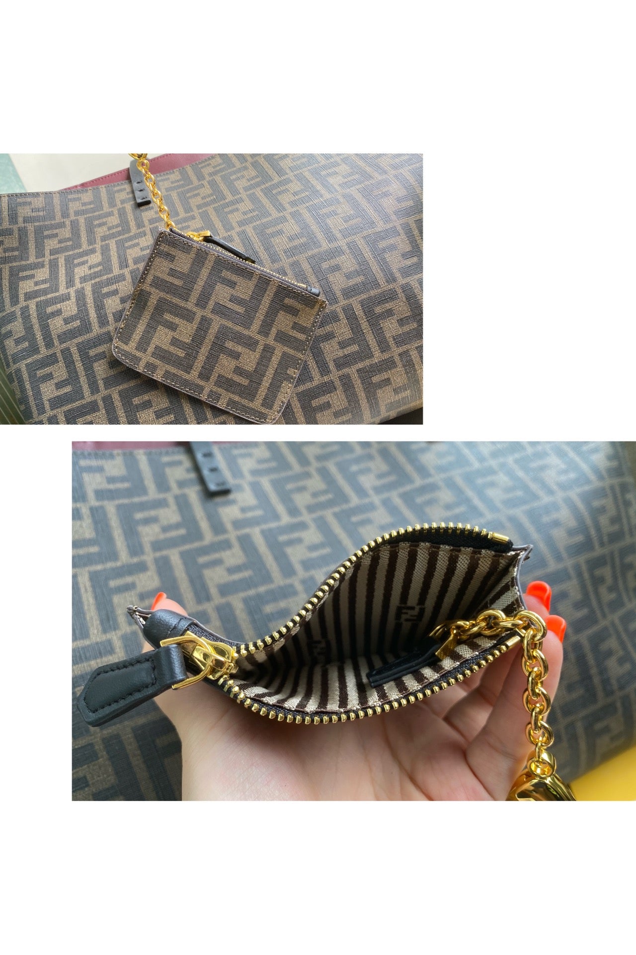 Fendi FF Monogram Zucca Print Tote Bag with Detachable Pouch - Brown