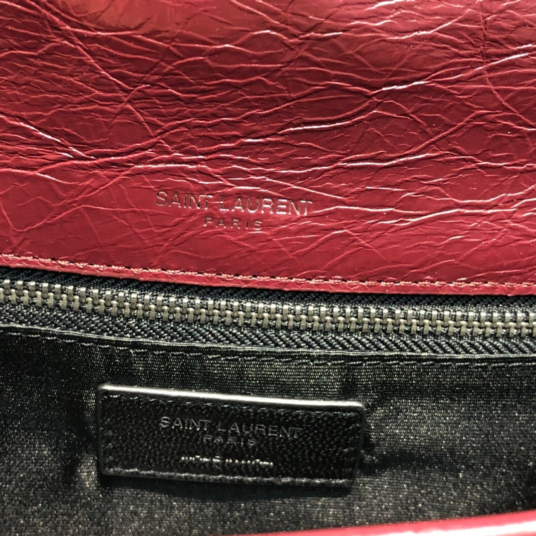 Saint Laurent Niki Medium Shoulder Bag in Burgundy Crinkled Vintage Leather