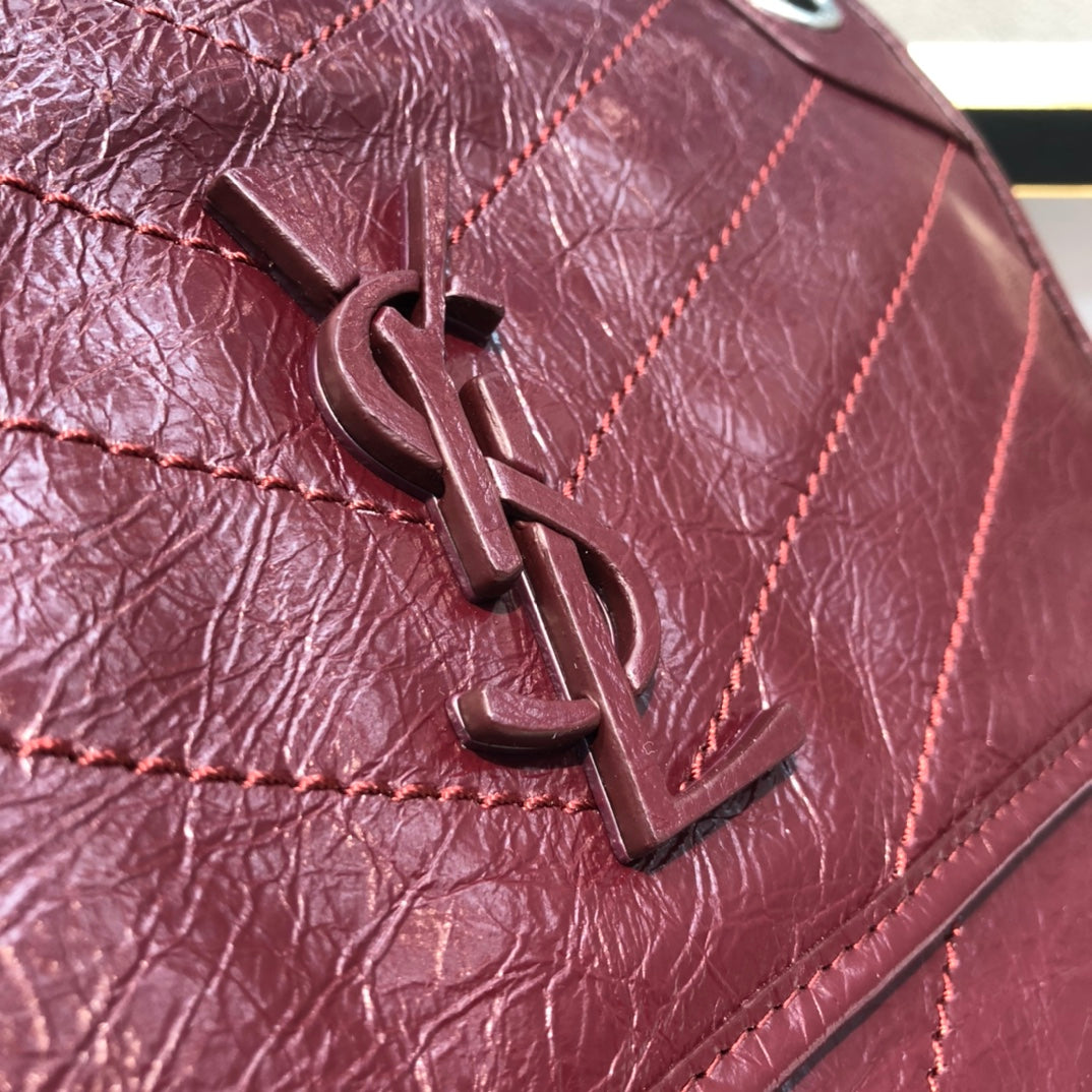 Saint Laurent Niki Medium Shoulder Bag in Burgundy Crinkled Vintage Leather