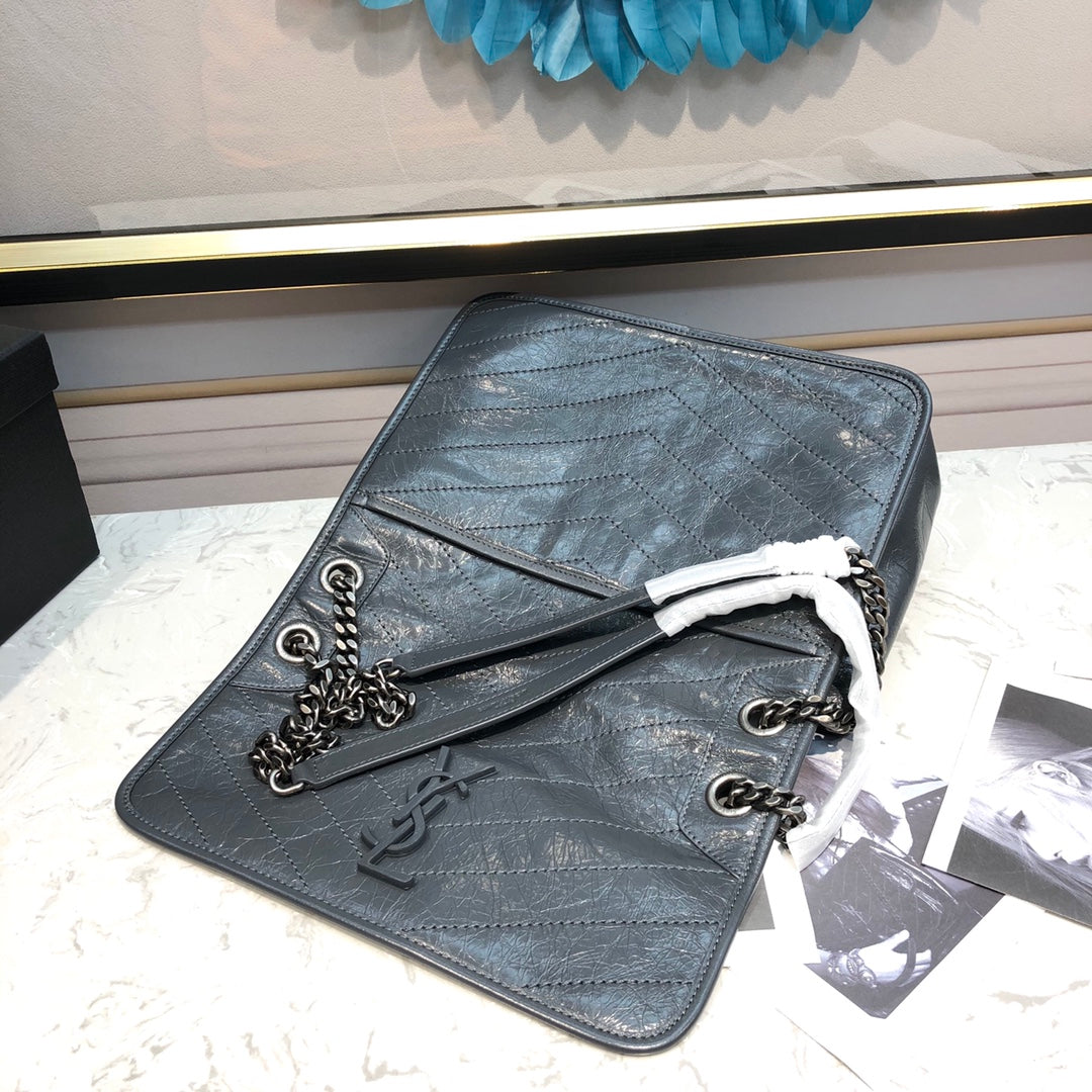 Saint Laurent Niki Medium Chain Bag in Grey Vintage Leather
