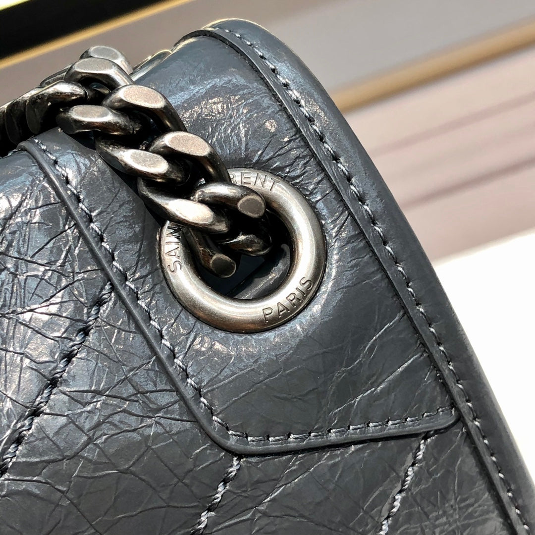 Saint Laurent Niki Medium Chain Bag in Grey Vintage Leather