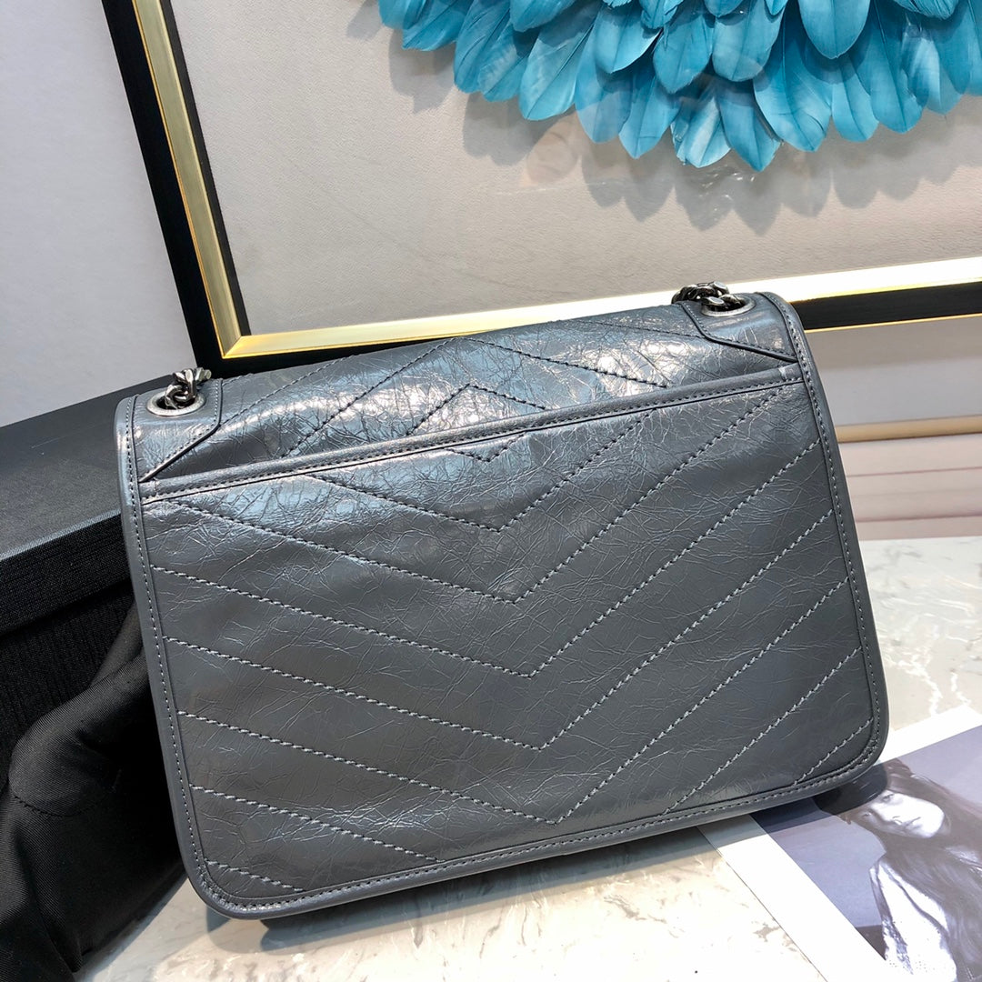 Saint Laurent Niki Medium Chain Bag in Grey Vintage Leather