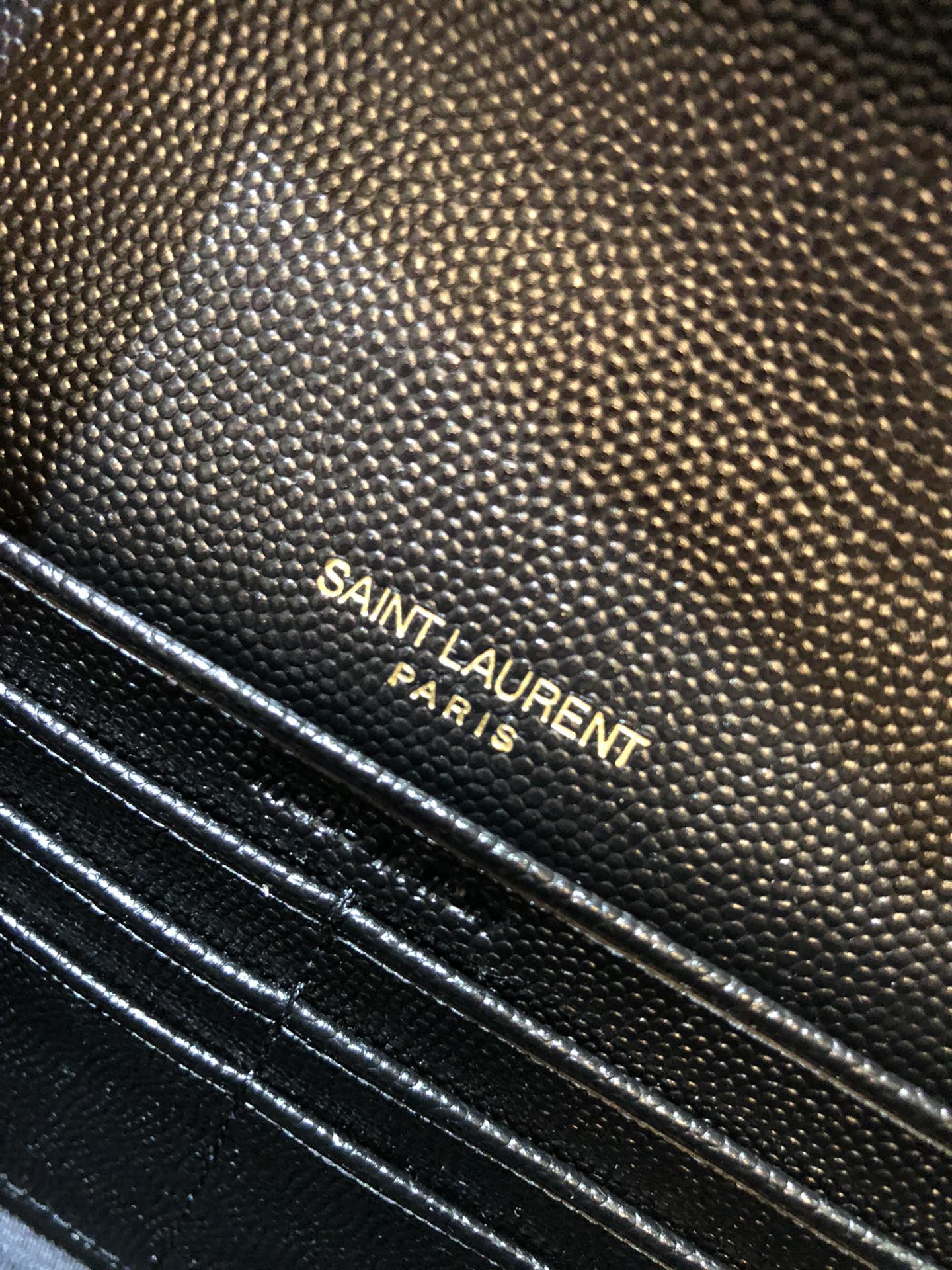 Saint Laurent Cassandre Matelassé Chain Wallet in Grain de Poudre Embossed Leather - Black