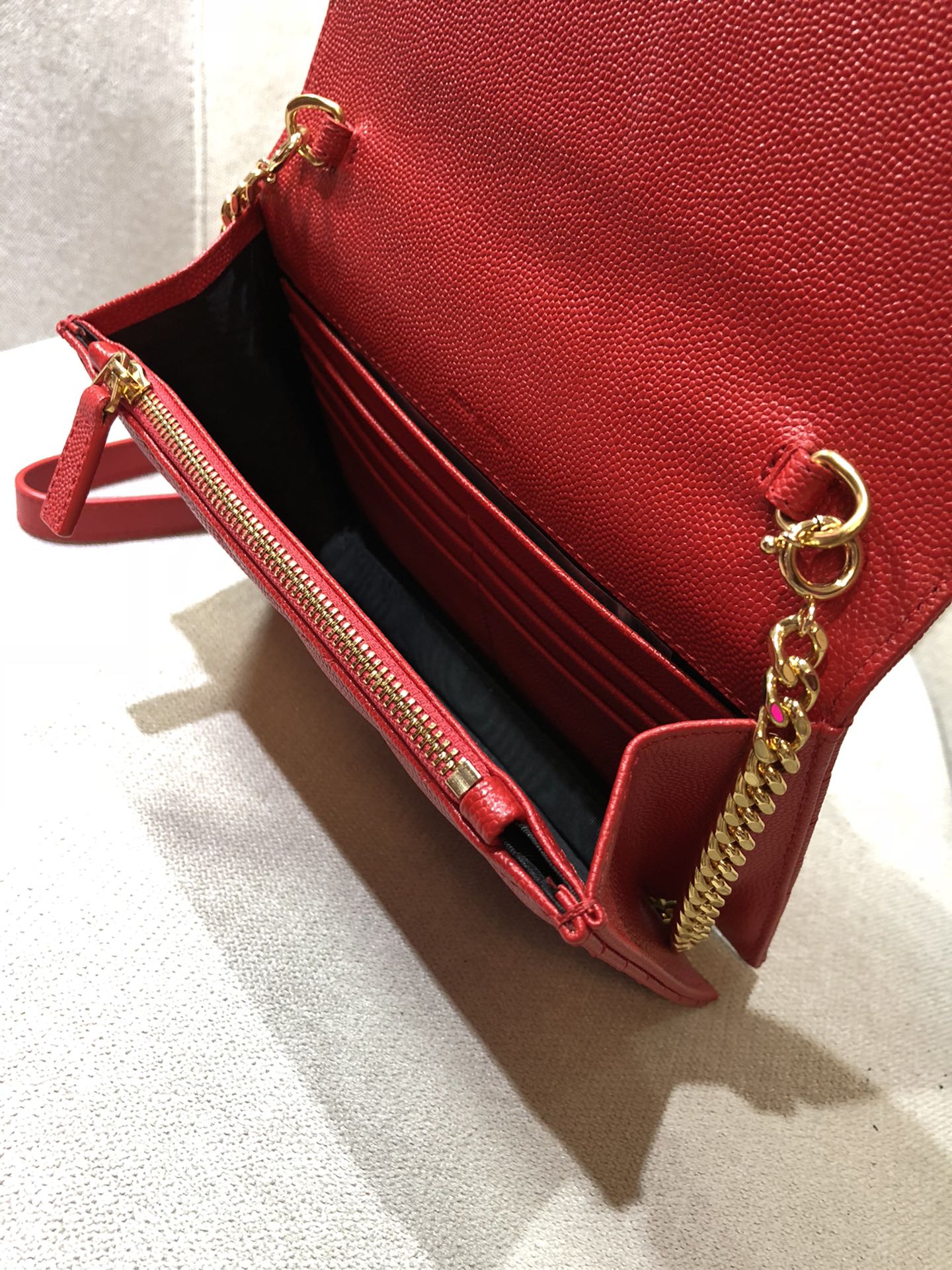 Saint Laurent Cassandre Matelassé Red Leather Envelope Chain Wallet