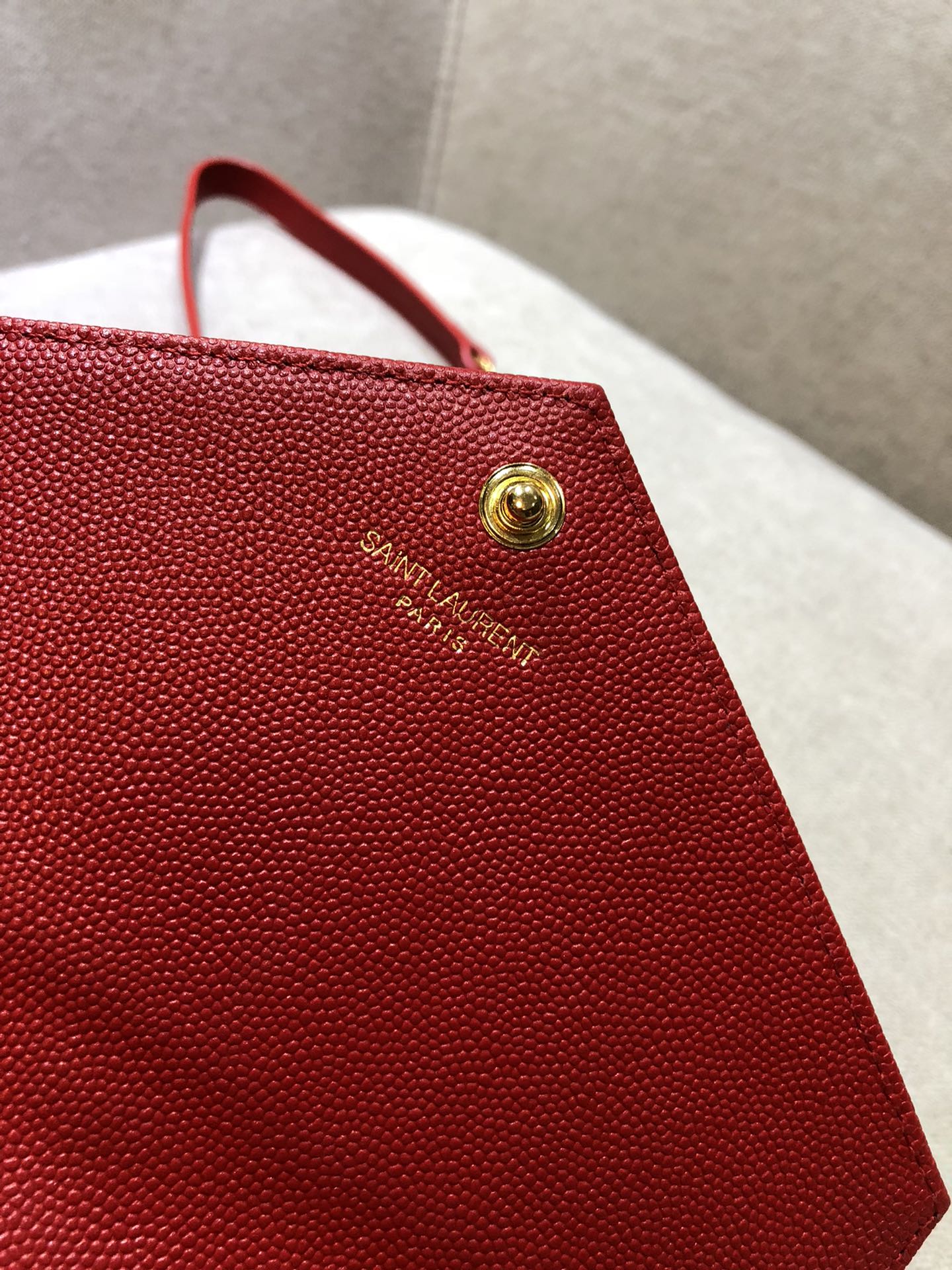 Saint Laurent Cassandre Matelassé Red Leather Envelope Chain Wallet