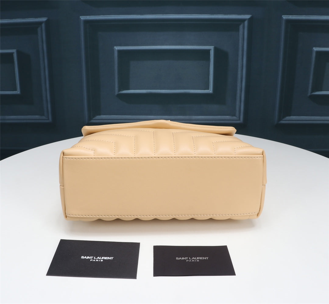 Saint Laurent Loulou Medium Beige Quilted Leather Shoulder Bag with Gold Hardware