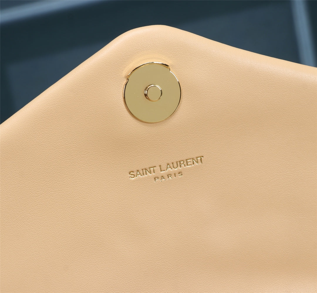 Saint Laurent Loulou Medium Beige Quilted Leather Shoulder Bag with Gold Hardware