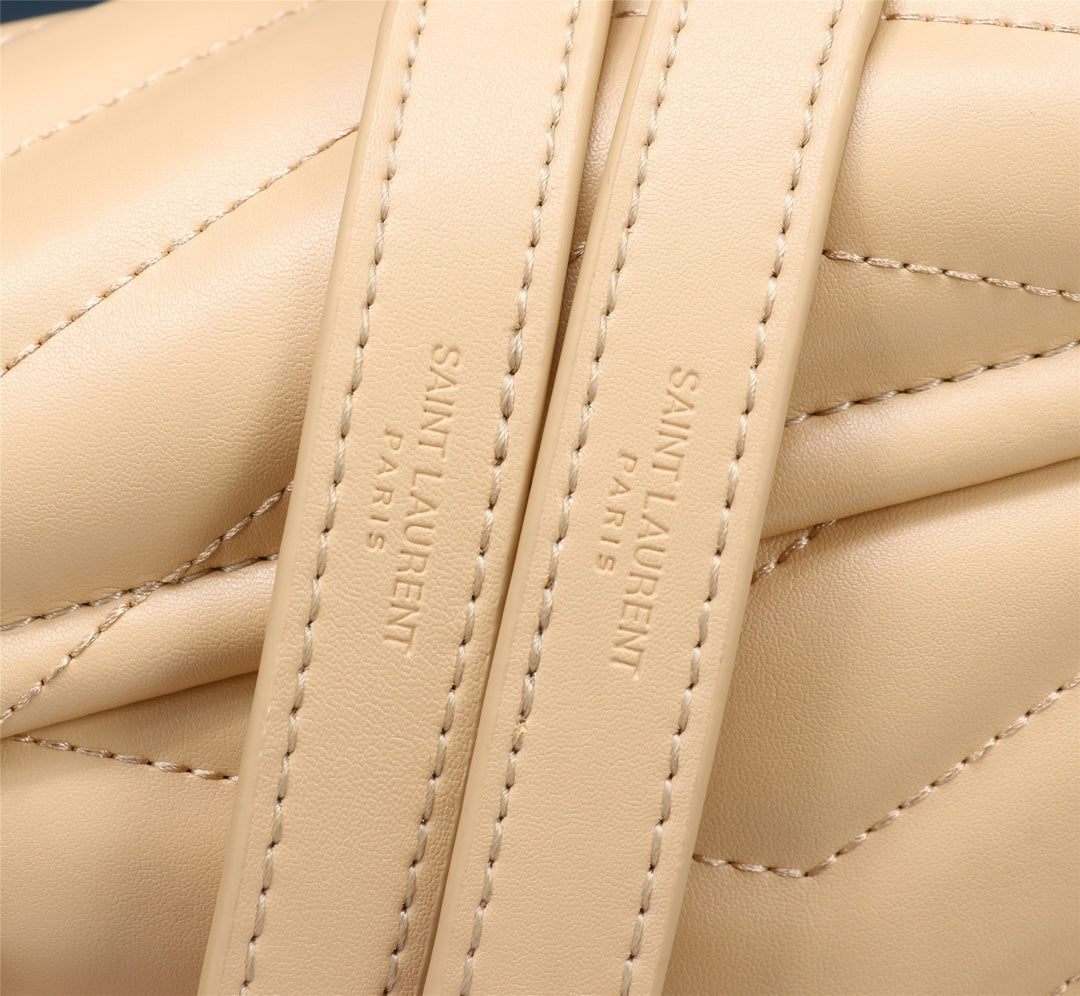 Saint Laurent Loulou Medium Beige Quilted Leather Shoulder Bag with Gold Hardware