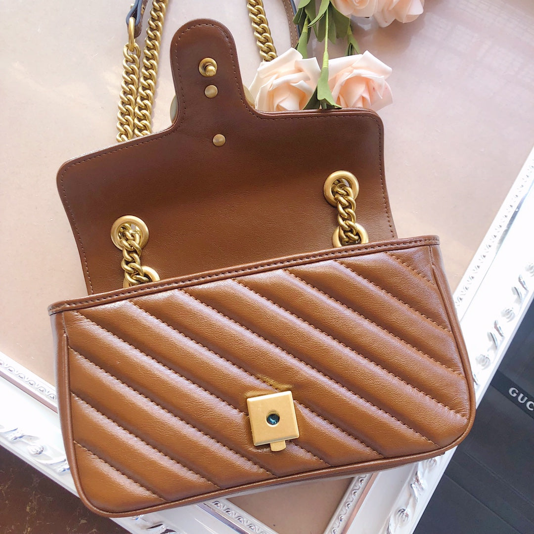 Gucci GG Marmont Small Matelassé Shoulder Bag in Brown Leather