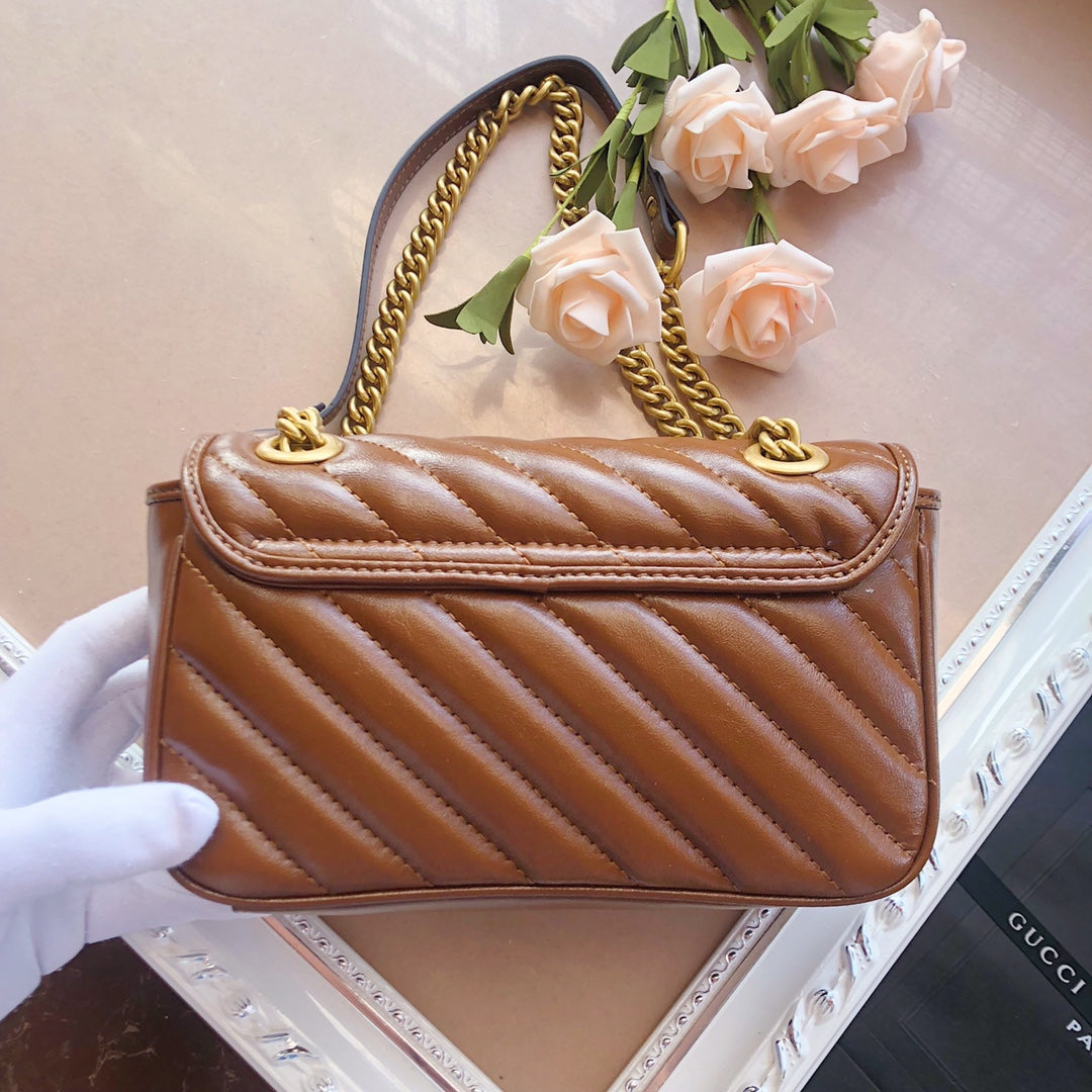 Gucci GG Marmont Small Matelassé Shoulder Bag in Brown Leather