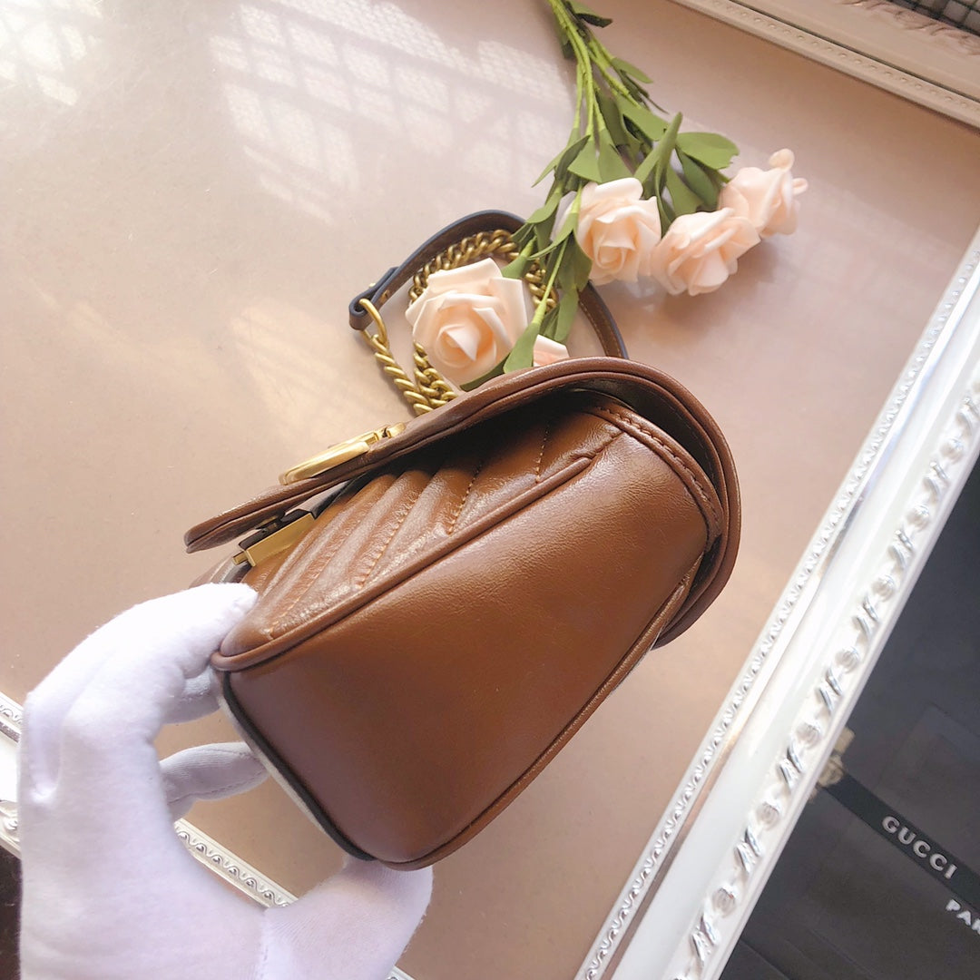 Gucci GG Marmont Small Matelassé Shoulder Bag in Brown Leather