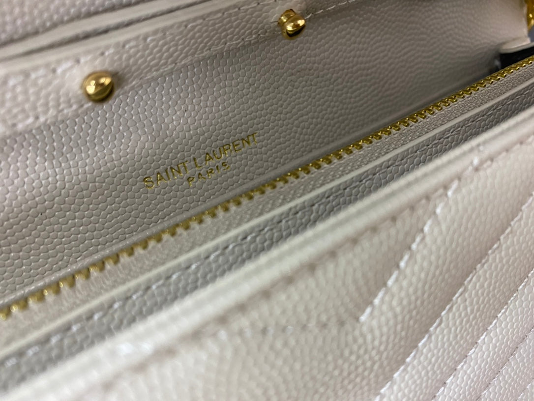 Saint Laurent Monogram Cassandre Wallet on Chain - White Quilted Leather