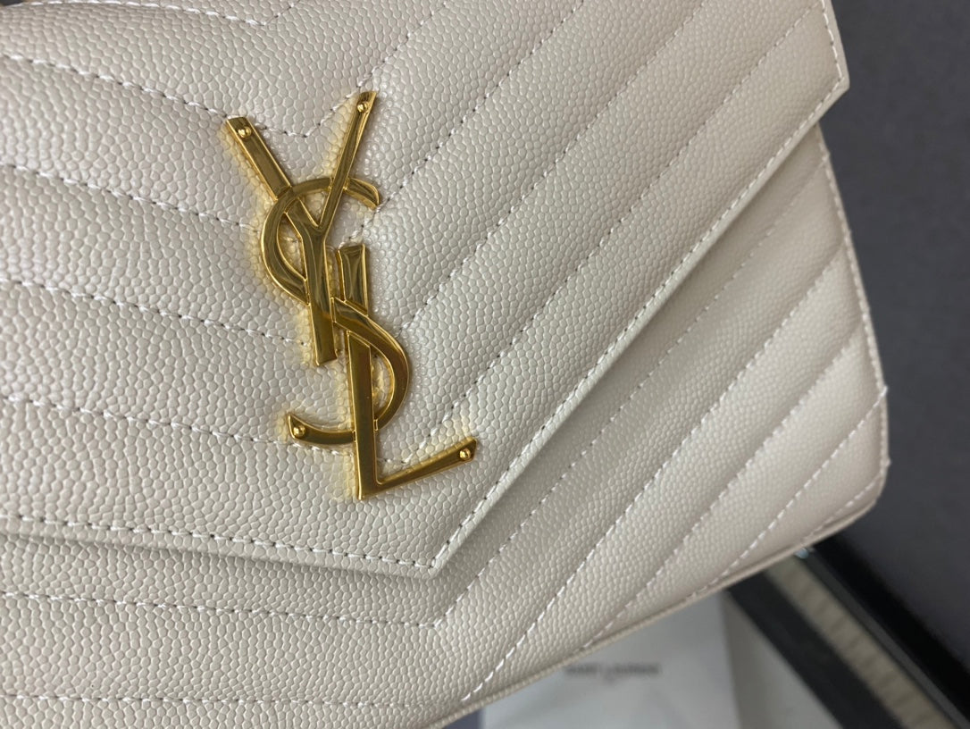Saint Laurent Monogram Cassandre Wallet on Chain - White Quilted Leather
