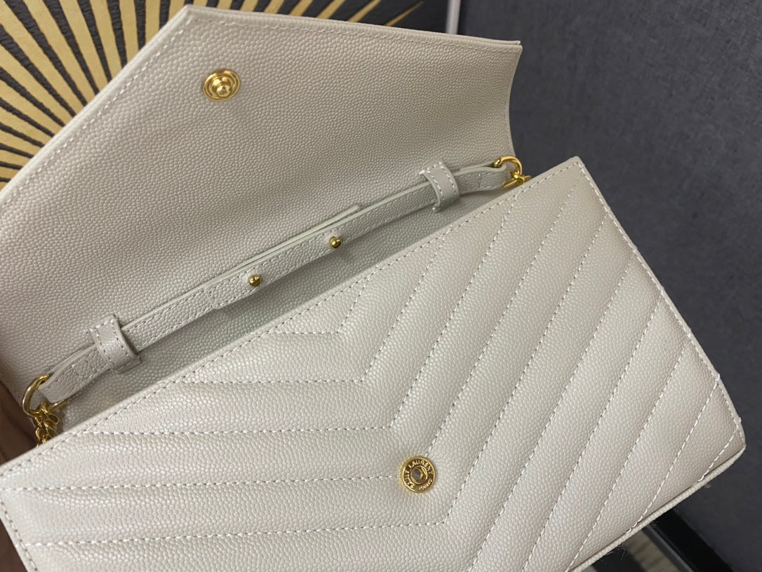 Saint Laurent Monogram Cassandre Wallet on Chain - White Quilted Leather
