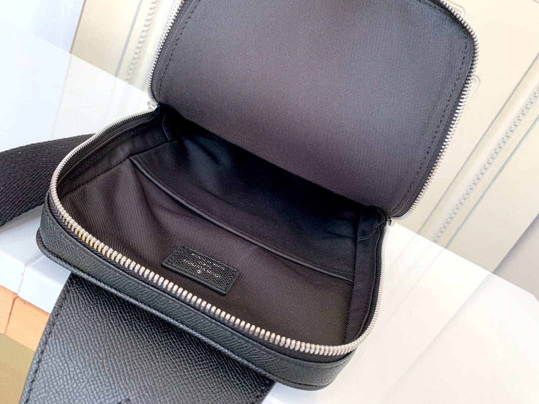 Louis Vuitton Avenue Sling Bag Black Taiga Leather Crossbody