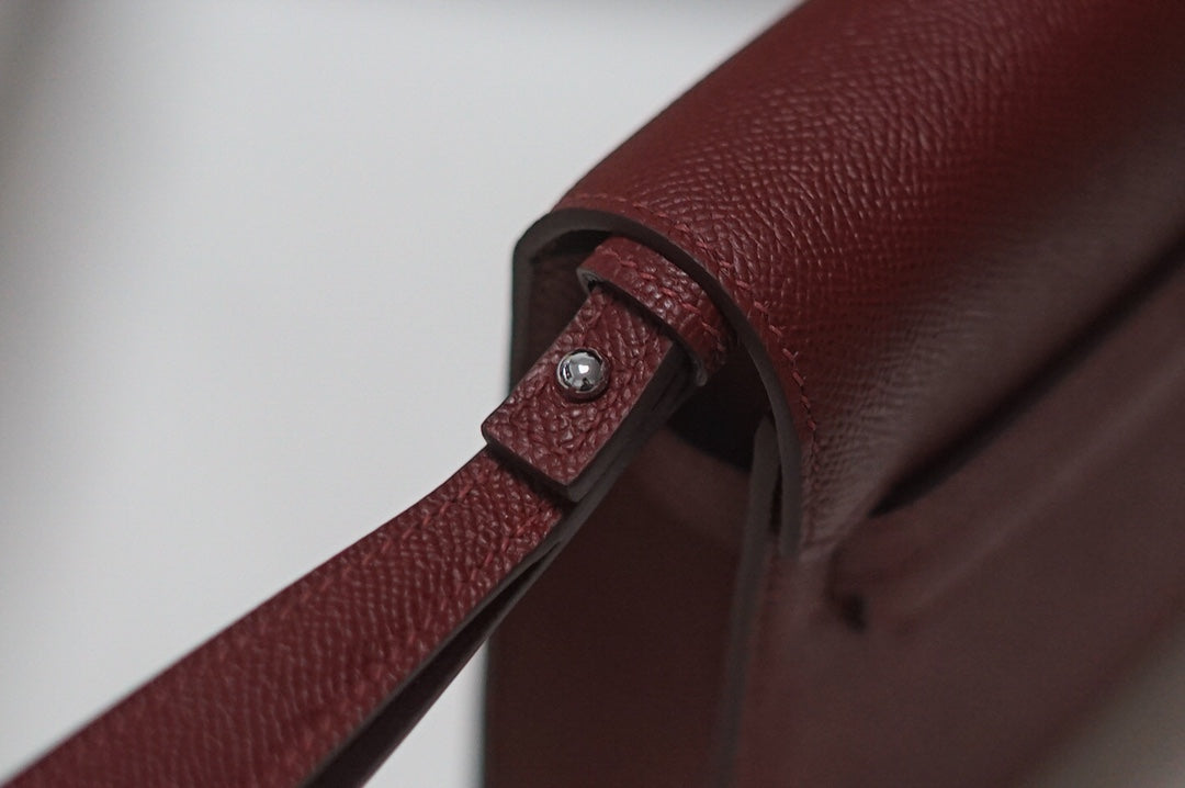 Elegant Burgundy Leather Envelope Clutch with Silver Hardware