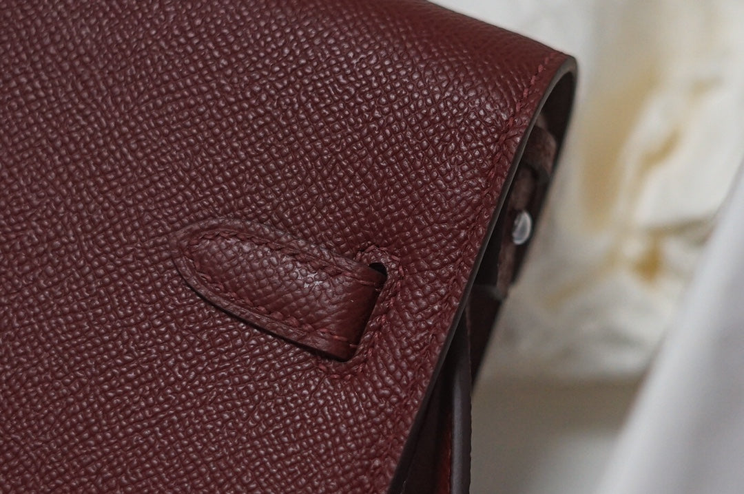 Elegant Burgundy Leather Envelope Clutch with Silver Hardware
