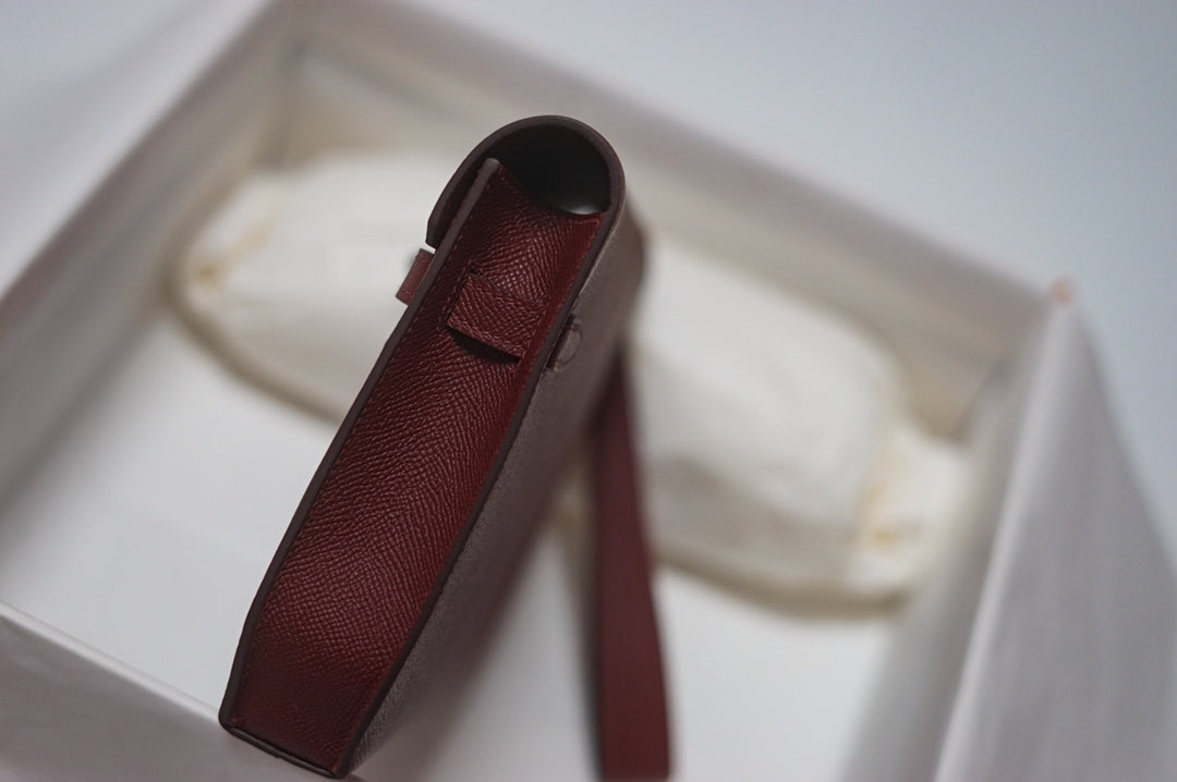 Elegant Burgundy Leather Envelope Clutch with Silver Hardware