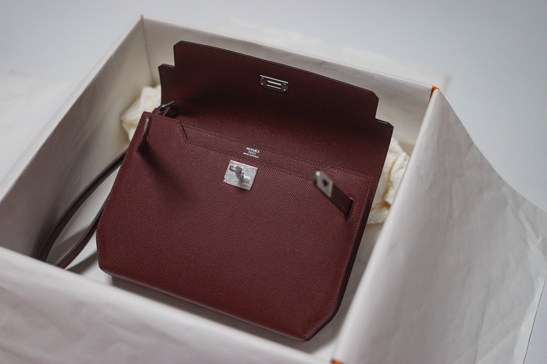 Elegant Burgundy Leather Envelope Clutch with Silver Hardware