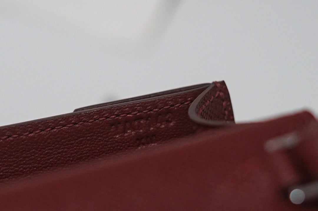 Elegant Burgundy Leather Envelope Clutch with Silver Hardware