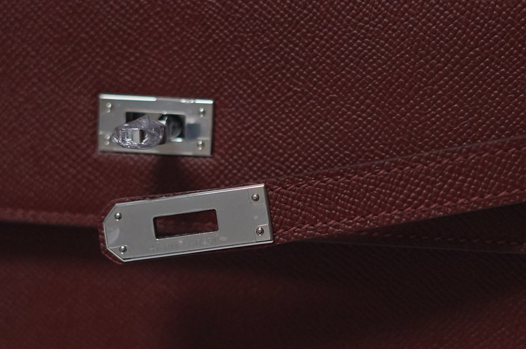 Elegant Burgundy Leather Envelope Clutch with Silver Hardware