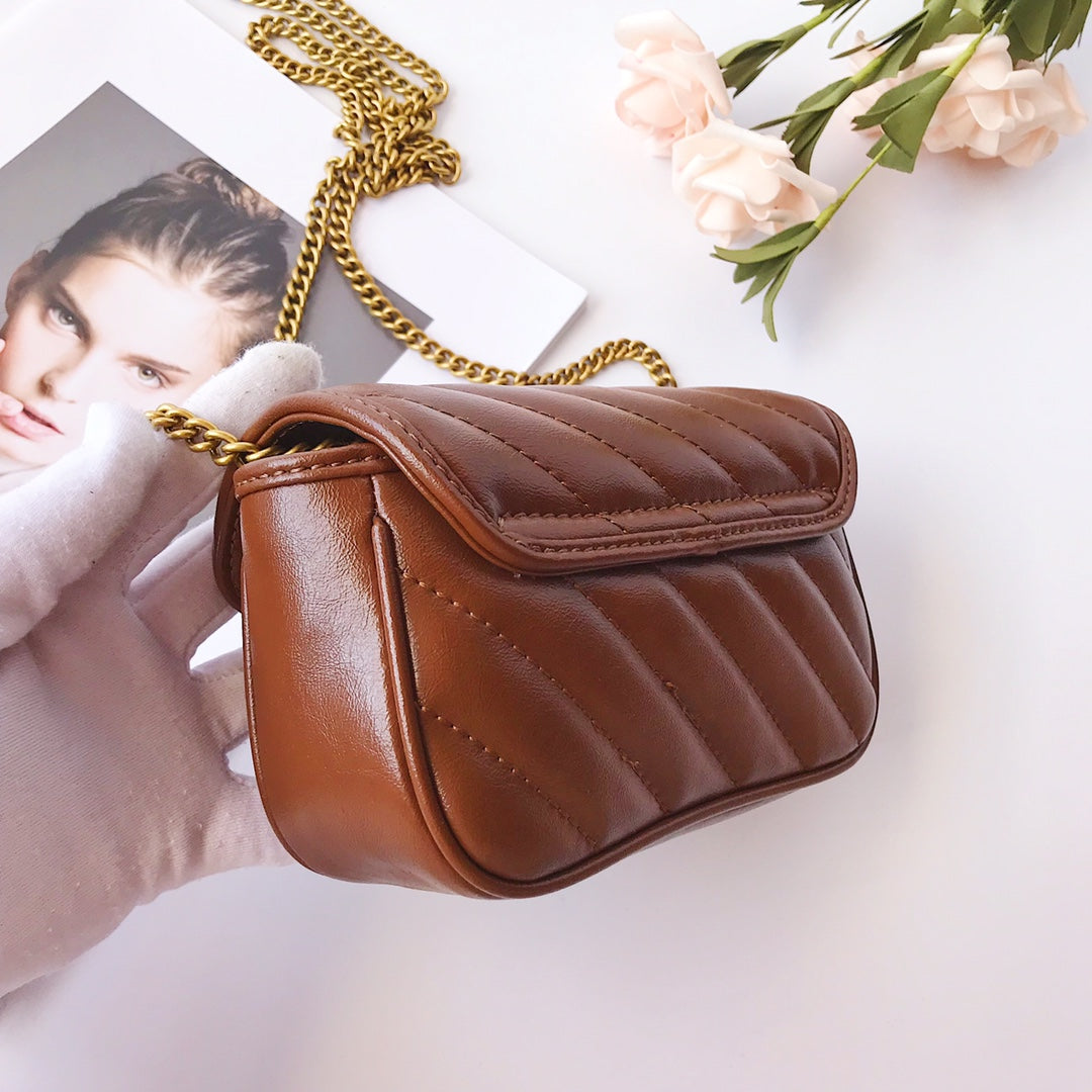Gucci GG Marmont Small Matelassé Shoulder Bag - Brown Chevron Leather