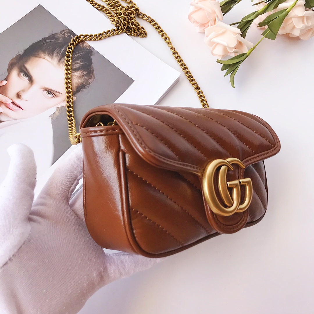 Gucci GG Marmont Small Matelassé Shoulder Bag - Brown Chevron Leather