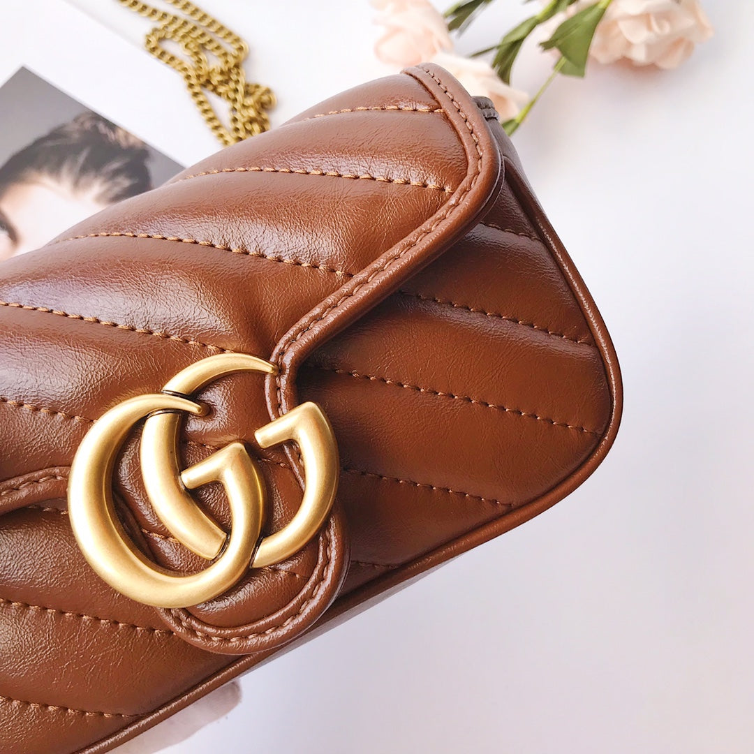 Gucci GG Marmont Small Matelassé Shoulder Bag - Brown Chevron Leather