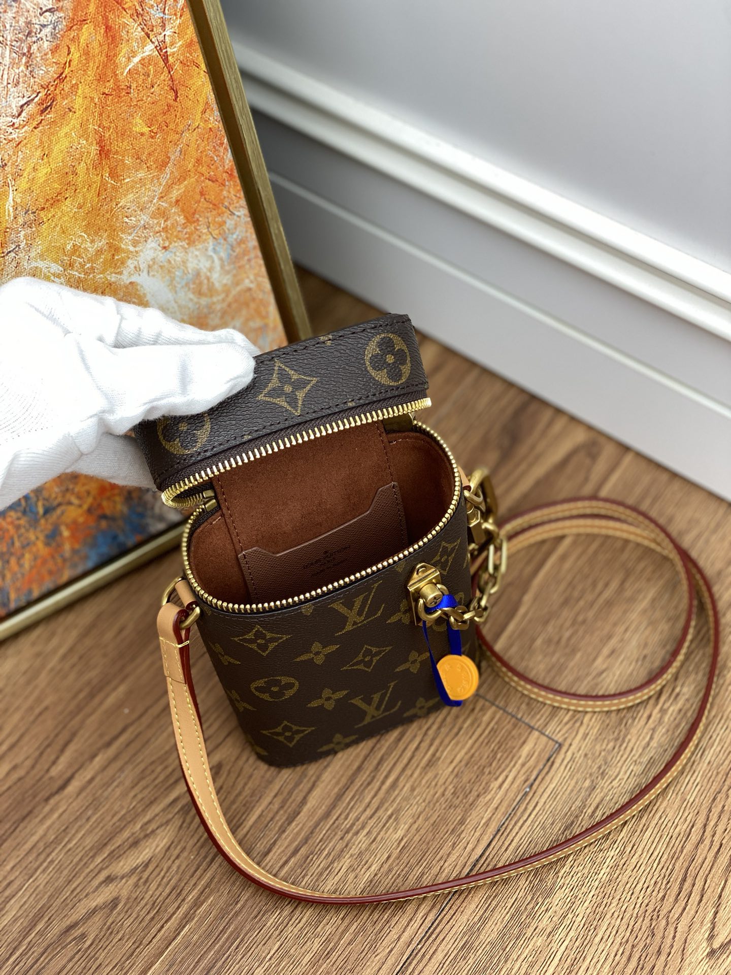 Louis Vuitton Monogram Phone Box Crossbody Bag with Gold Chain