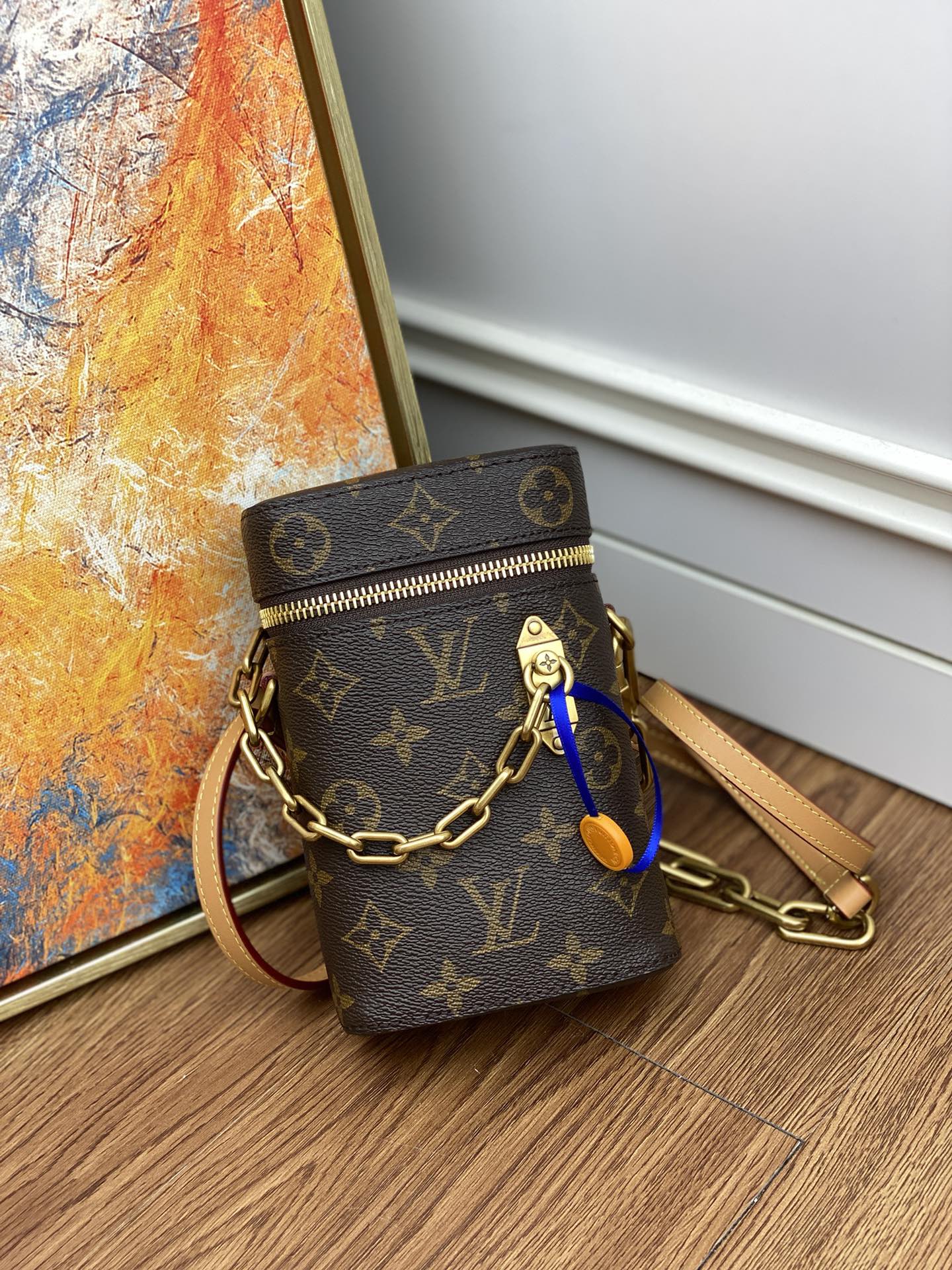 Louis Vuitton Monogram Phone Box Crossbody Bag with Gold Chain
