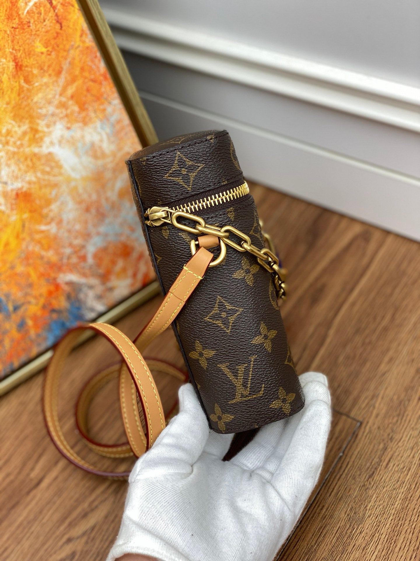 Louis Vuitton Monogram Phone Box Crossbody Bag with Gold Chain