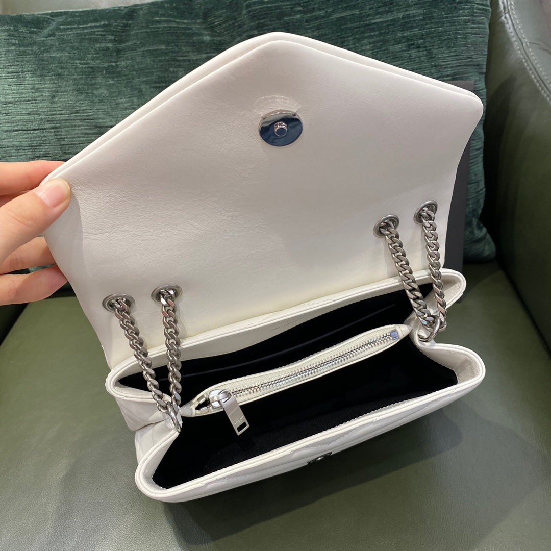 Saint Laurent Loulou Small Shoulder Bag in White Quilted Leather - 23cm