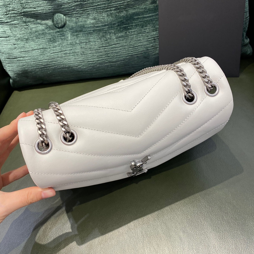 Saint Laurent Loulou Small Shoulder Bag in White Quilted Leather - 23cm