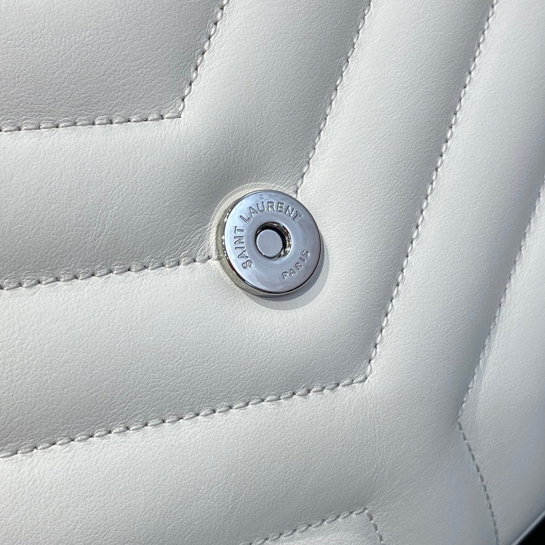 Saint Laurent Loulou Small Shoulder Bag in White Quilted Leather - 23cm