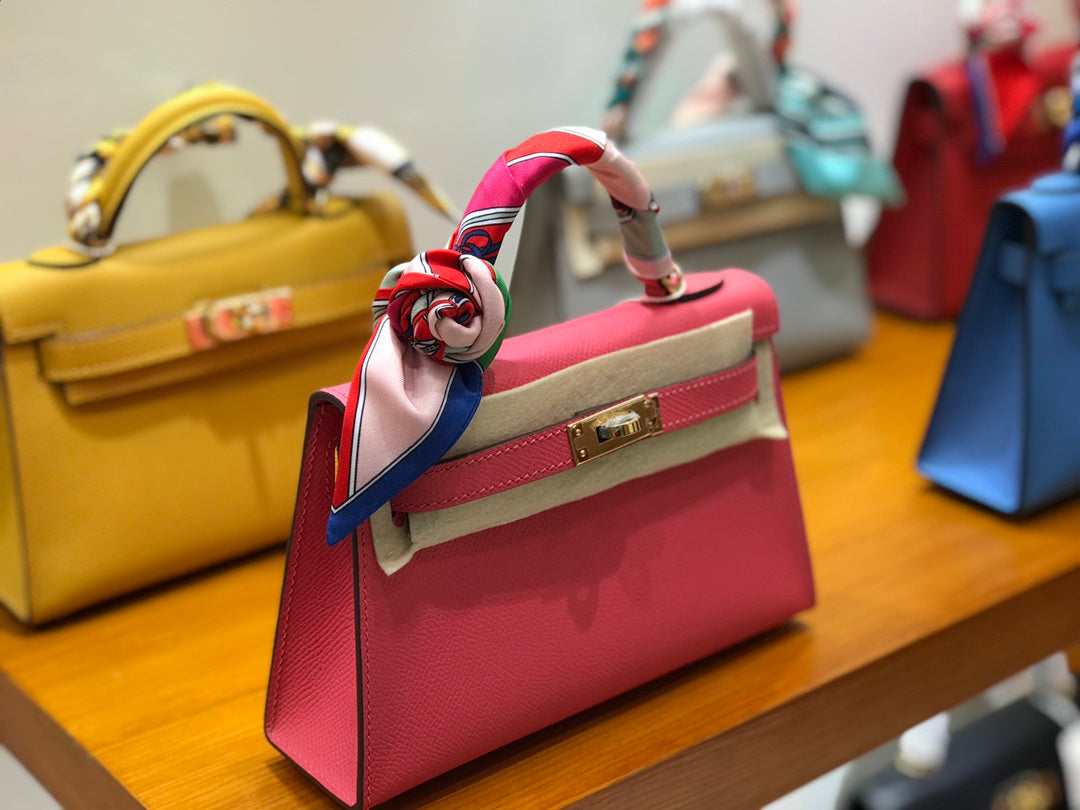 Luxury Designer Style Top Handle Leather Handbag with Twilly Scarf