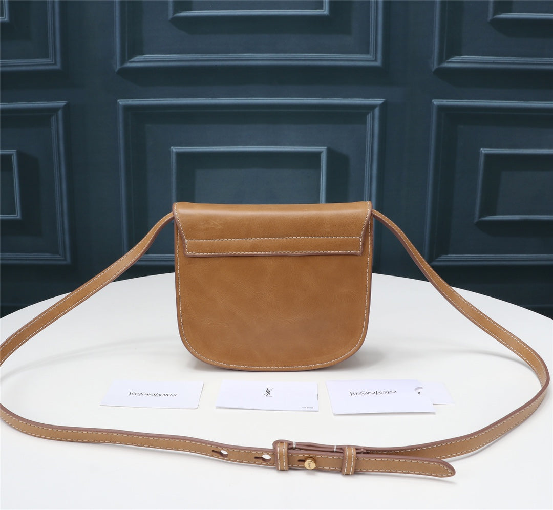 Saint Laurent Kaia Small Shoulder Bag in Tan Vegetable-Tanned Leather